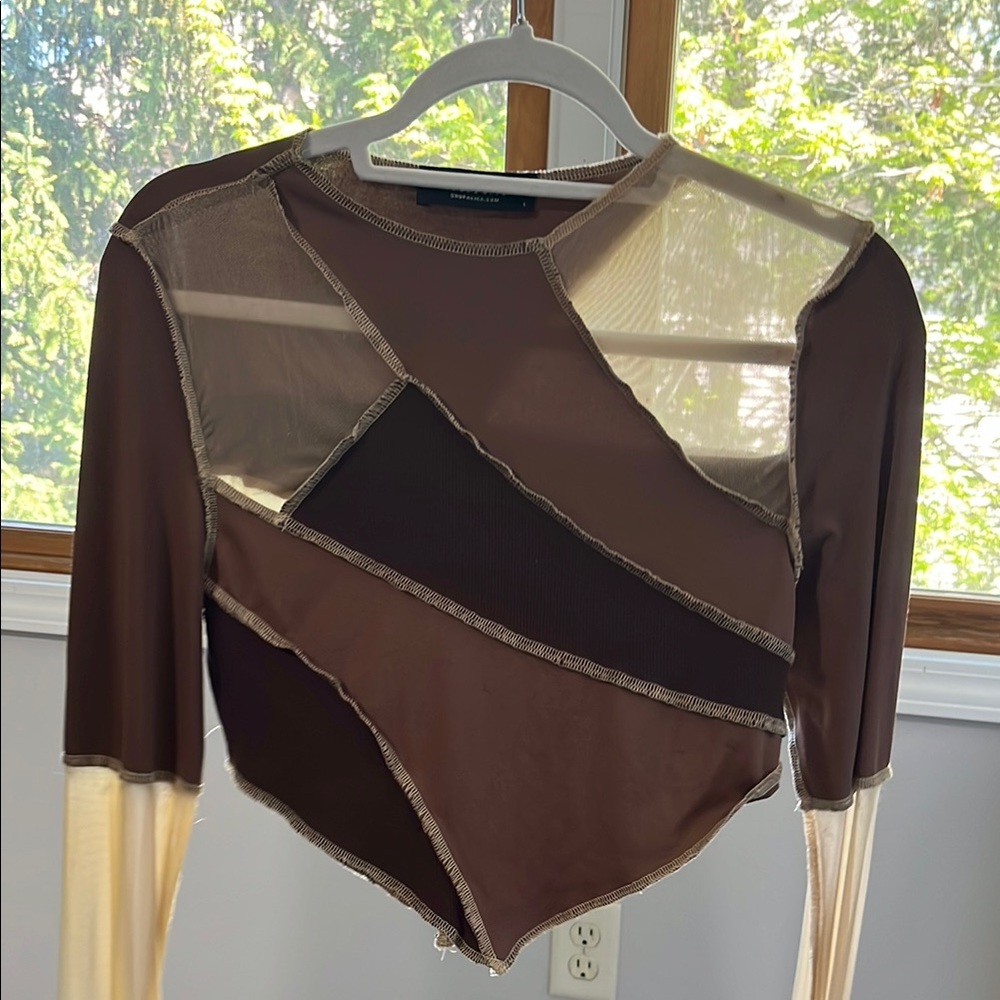 AKIRA Brown Asymmetrical Cut Out Crop Top